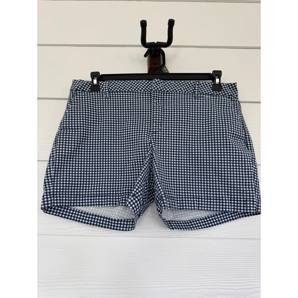 #S- 014- Tommy Hilfiger Womens Navy Gingham Chino Shorts Size 12 Preppy Stretch